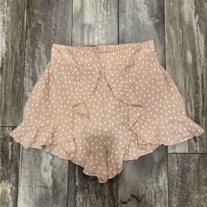 ILLA ILLA Romper Ruffe Tan Shorts with White Floral Pattern Sz M